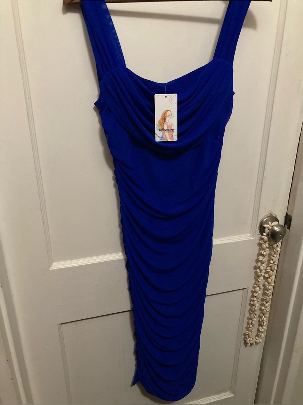 PrettyGarden medium NWT Cobalt blue Ruched Midi dress